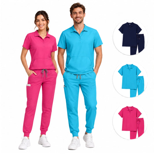 Conjunto Scrub Médico Femenino de Cuello Polo - Pantalón + Blusa
