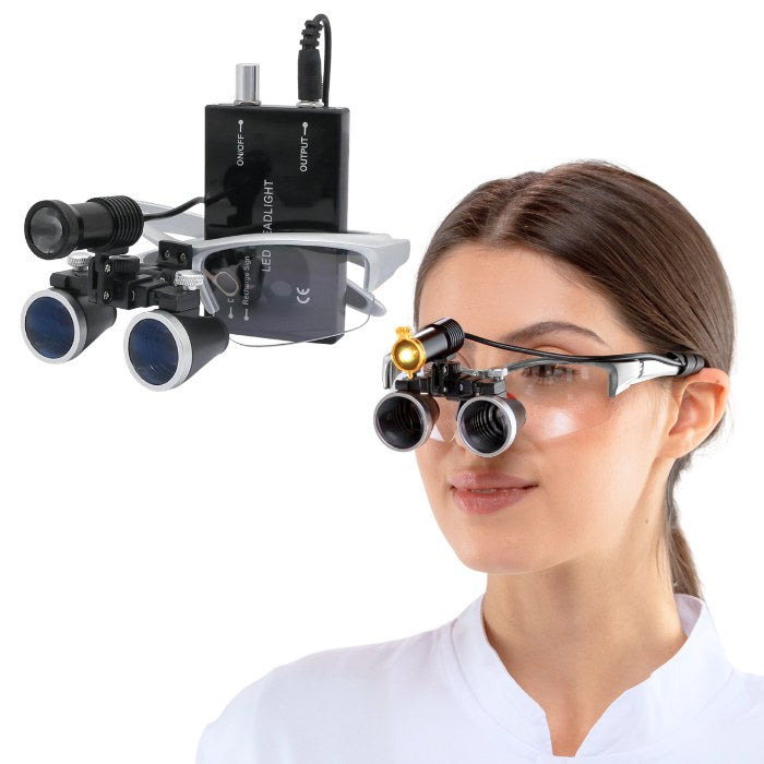 Lupa X1 con Lentes de 2.5x o 3.5x y Lámpara Frontal de 5 Watts