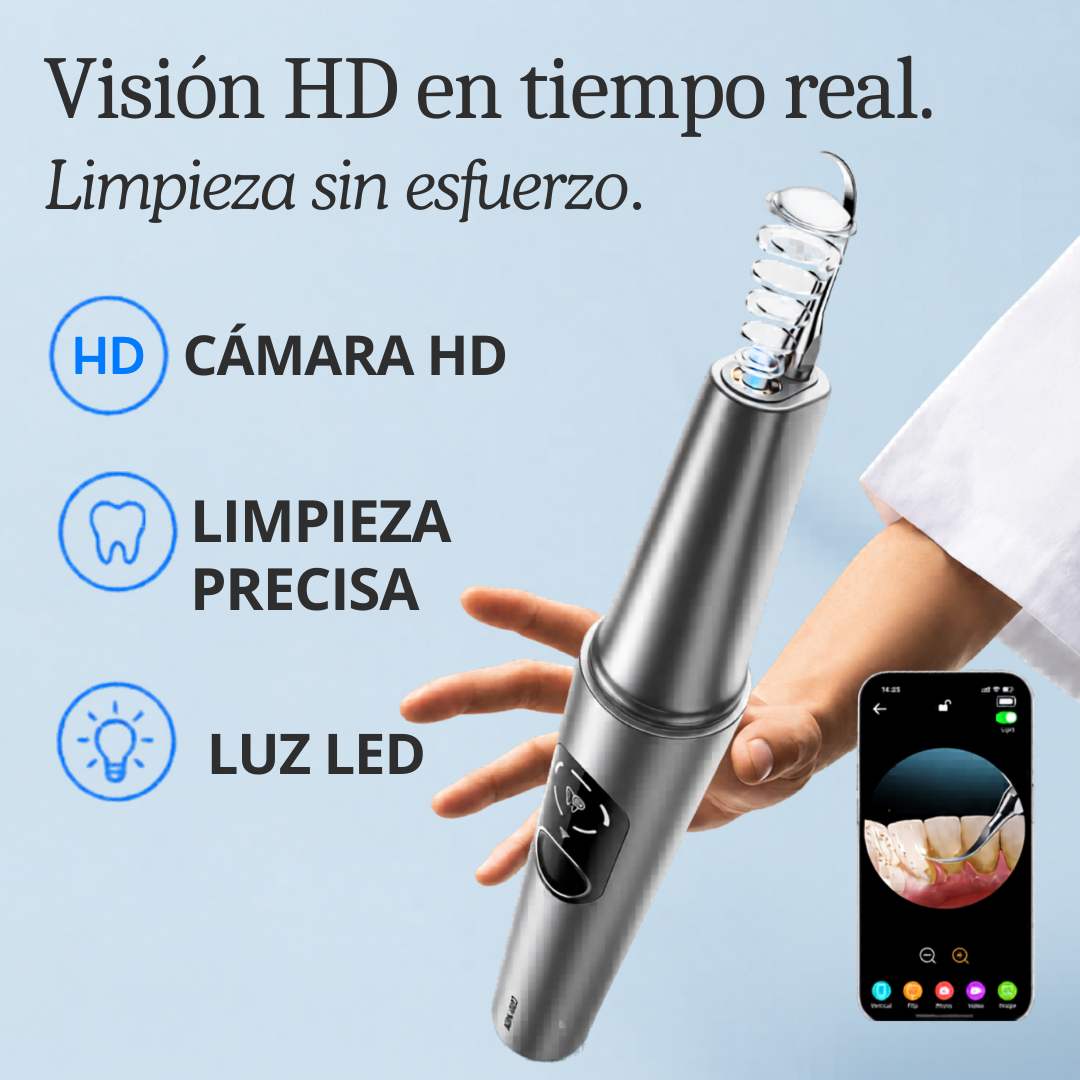 [locale:es] Limpiador dental ultrasónico con cámara HD: visión en vivo, limpieza precisa y luz LED